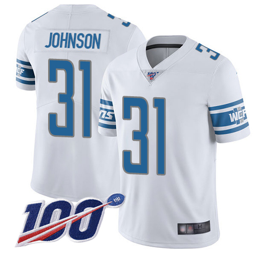 Detroit Lions Limited White Men Ty Johnson Road Jersey NFL Football #31 100th Season Vapor Untouchable->detroit lions->NFL Jersey